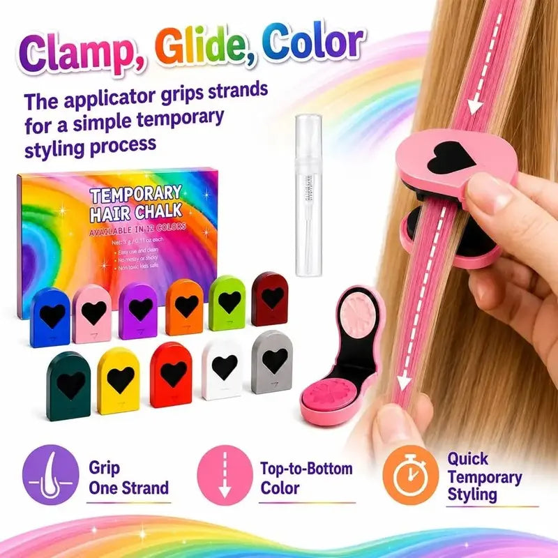 🌈 Instant Hair Color Magic – Washable Temporary Hair Chalk Set ✨