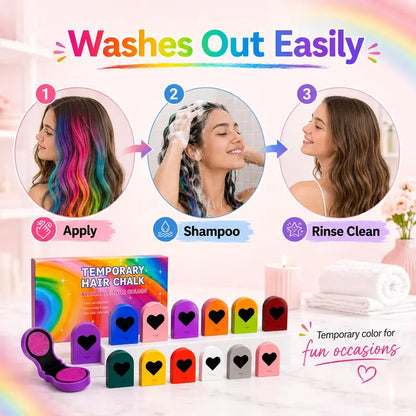 🌈 Instant Hair Color Magic – Washable Temporary Hair Chalk Set ✨