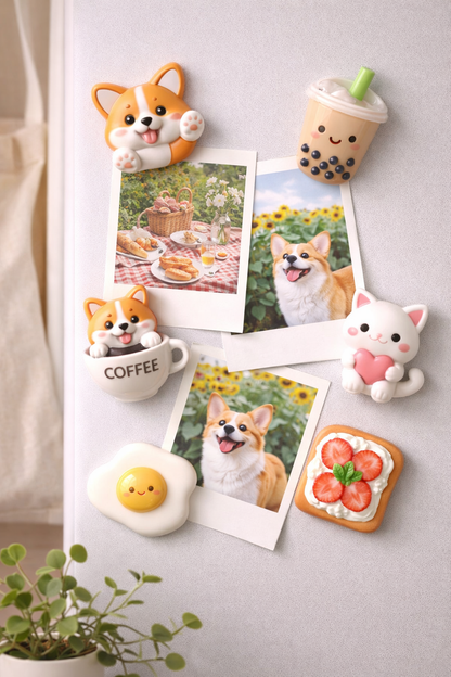 Süßes Kühlschrankmagnet-Set mit Cartoon-Motiven