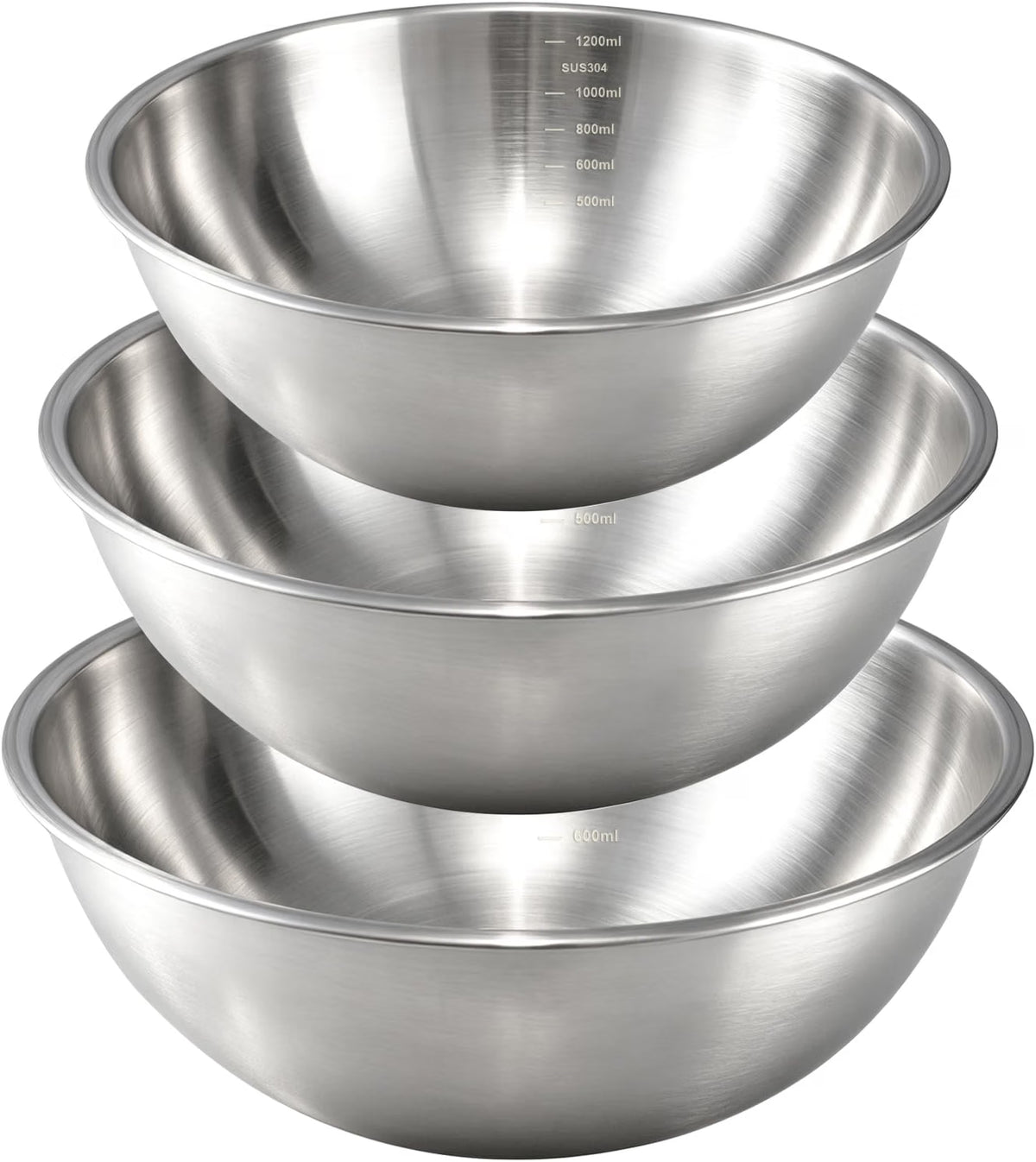 Shopnoria丨3-Piece Stainless Steel Mixing Bowl Set (1.5, 2.2 & 3.4 Qt)