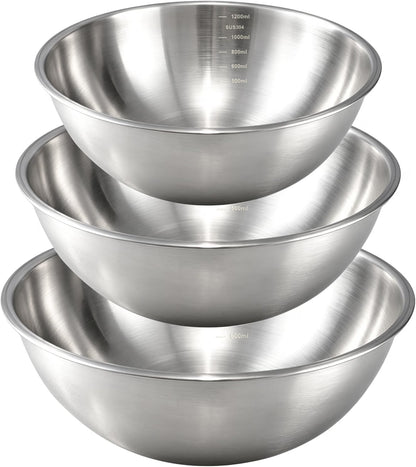 Shopnoria丨3-Piece Stainless Steel Mixing Bowl Set (1.5, 2.2 & 3.4 Qt)
