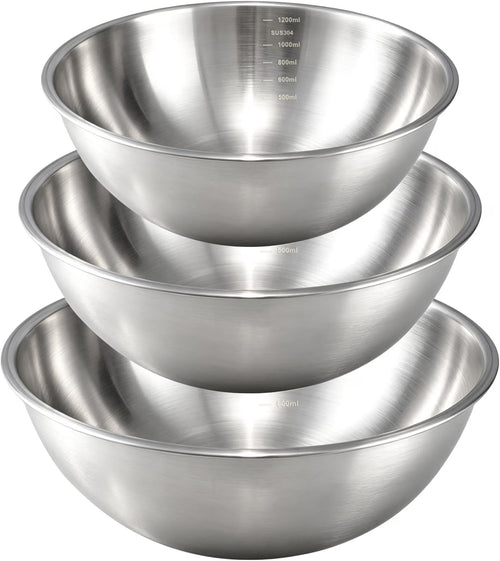 Shopnoria丨3-Piece Stainless Steel Mixing Bowl Set (1.5, 2.2 & 3.4 Qt)