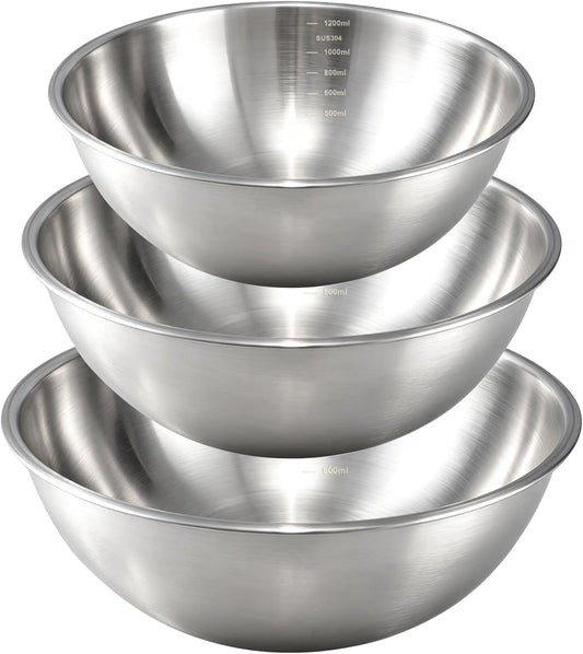 Shopnoria丨3-Piece Stainless Steel Mixing Bowl Set (1.5, 2.2 & 3.4 Qt)