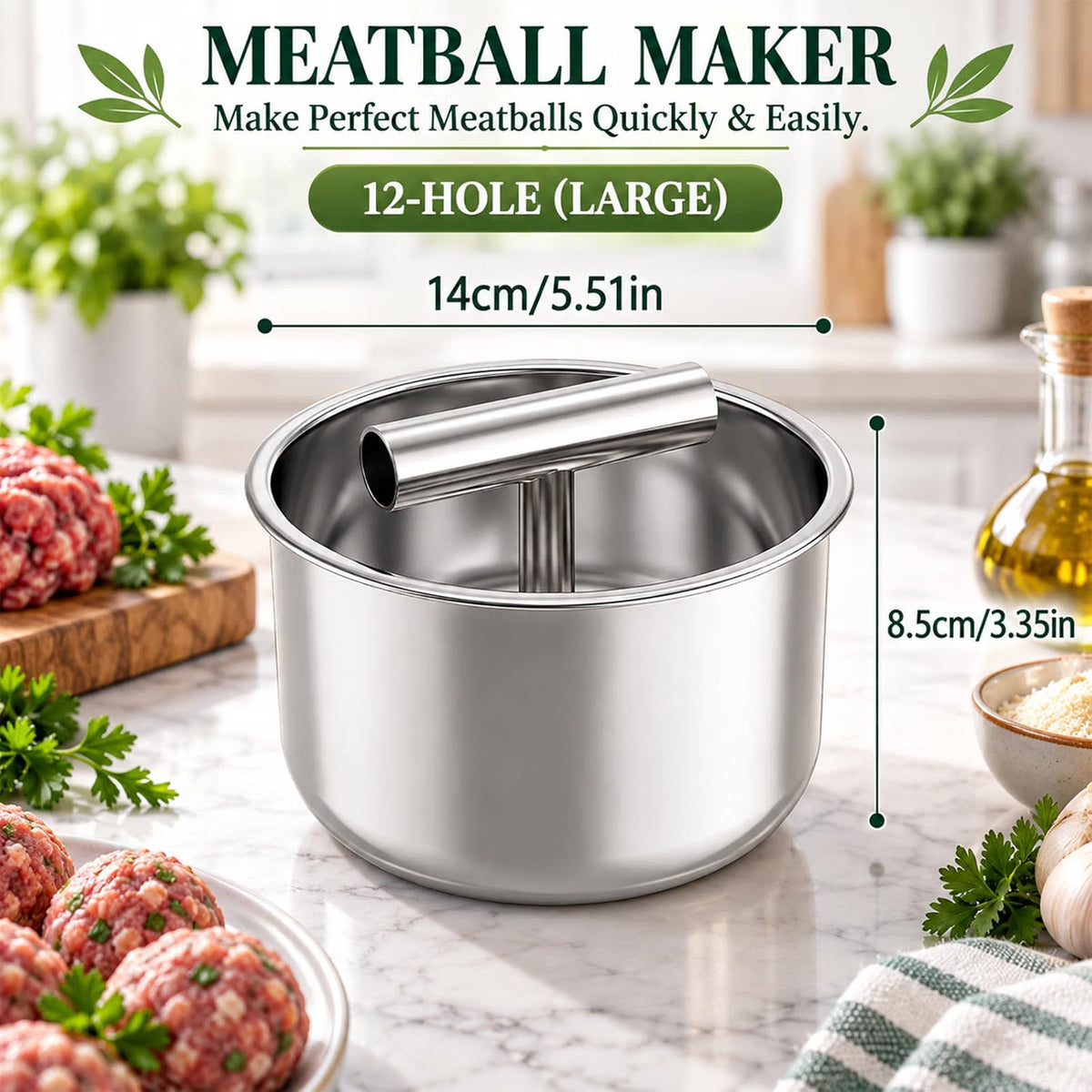 Shopnoria丨12-Hole Stainless Steel Meatball Maker Press