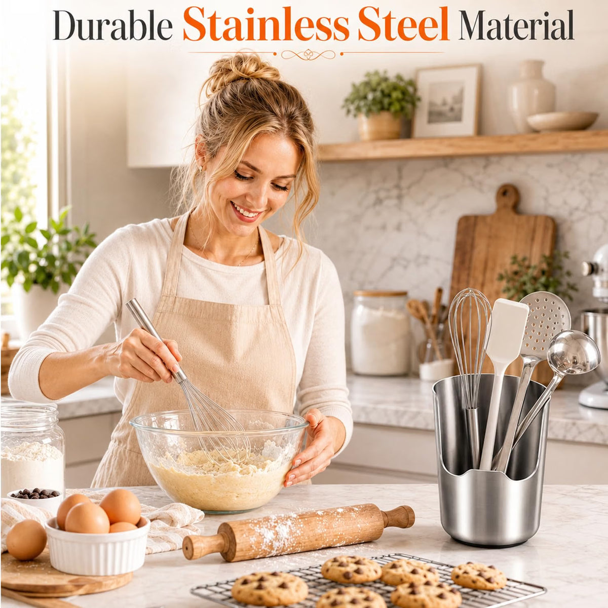 Shopnoria丨1-Piece Stainless Steel 2-in-1 Kitchen Utensil Holder & Spoon Rest