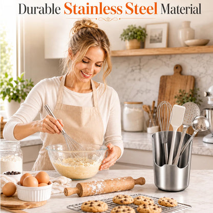 Shopnoria丨1-Piece Stainless Steel 2-in-1 Kitchen Utensil Holder & Spoon Rest