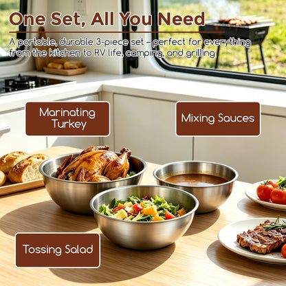 Shopnoria丨3-Piece Stainless Steel Mixing Bowl Set (1.5, 2.2 & 3.4 Qt)