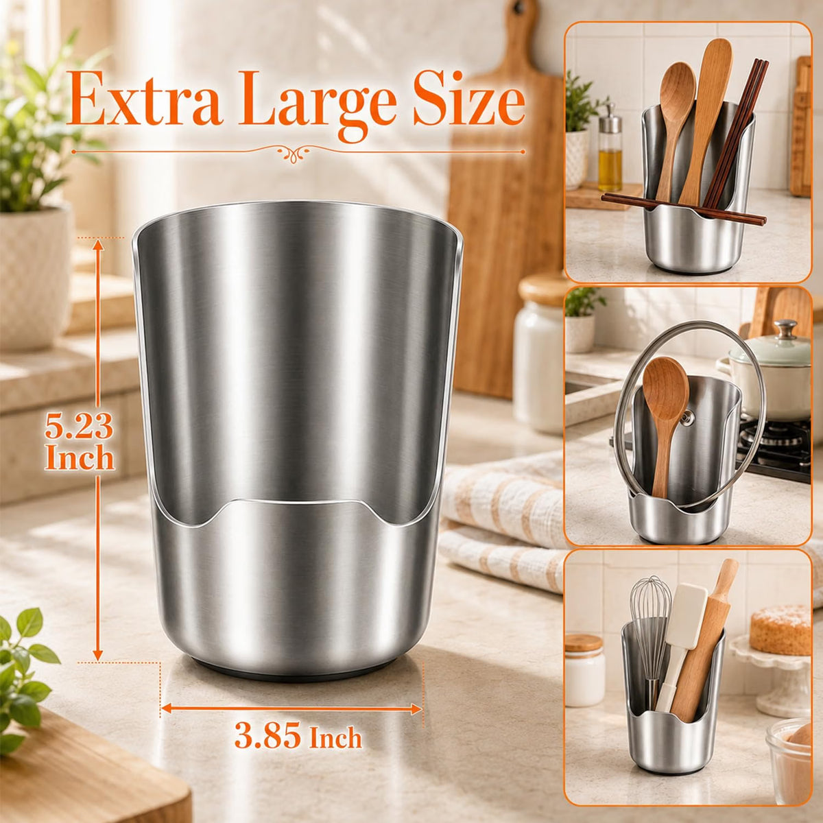 Shopnoria丨1-Piece Stainless Steel 2-in-1 Kitchen Utensil Holder & Spoon Rest