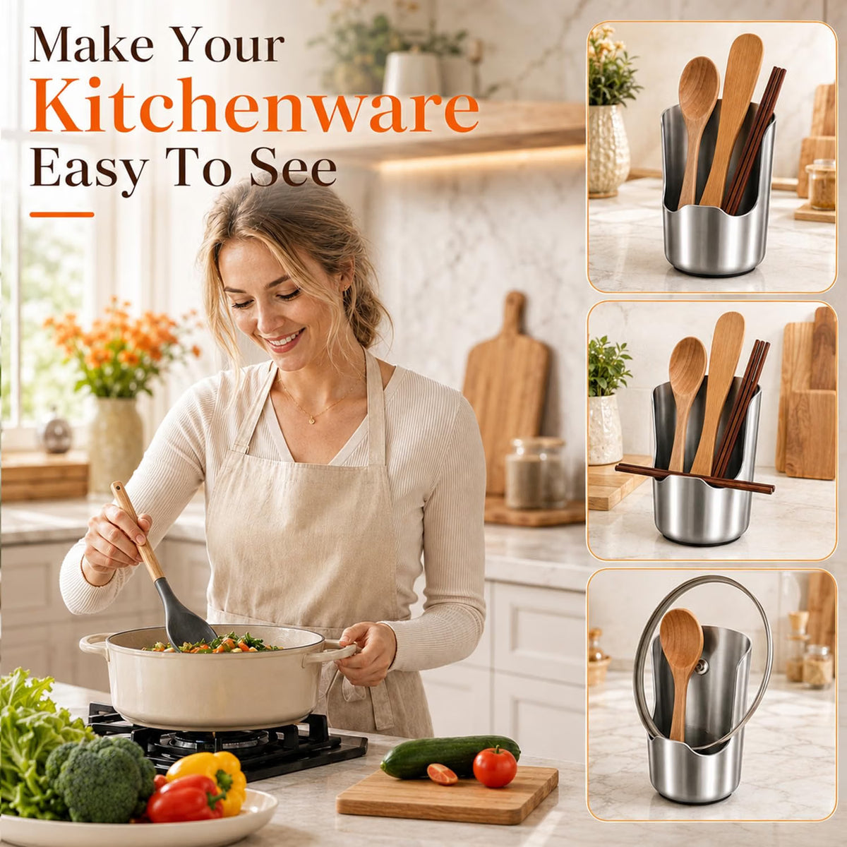 Shopnoria丨1-Piece Stainless Steel 2-in-1 Kitchen Utensil Holder & Spoon Rest