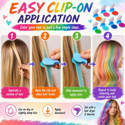 🌈 Instant Hair Color Magic – Washable Temporary Hair Chalk Set ✨