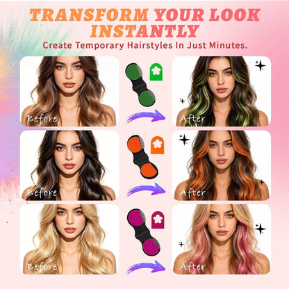 🌈 Instant Hair Color Magic – Washable Temporary Hair Chalk Set ✨