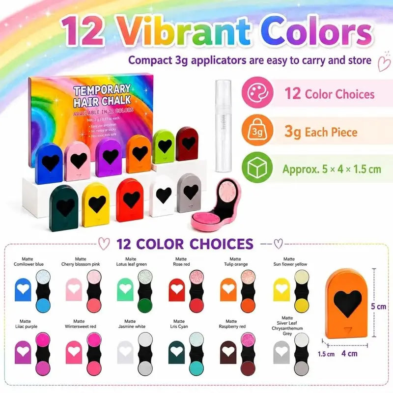 🌈 Instant Hair Color Magic – Washable Temporary Hair Chalk Set ✨
